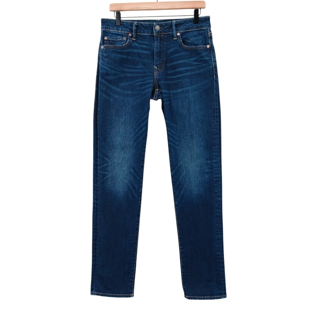 American Eagle Jeans Mens 31x33 (Tag‎ 30x34) Blue Denim Stretch SLIM Straight